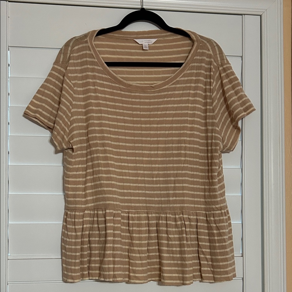 LC Lauren Conrad Beige Striped Blouse